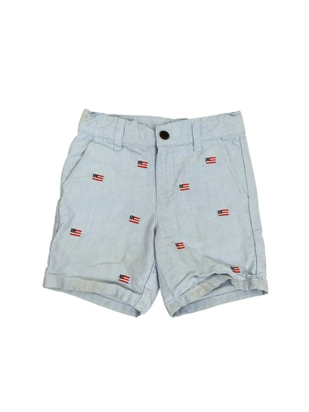 Janie and Jack Light Blue Cotton Shorts with Red flag Accent